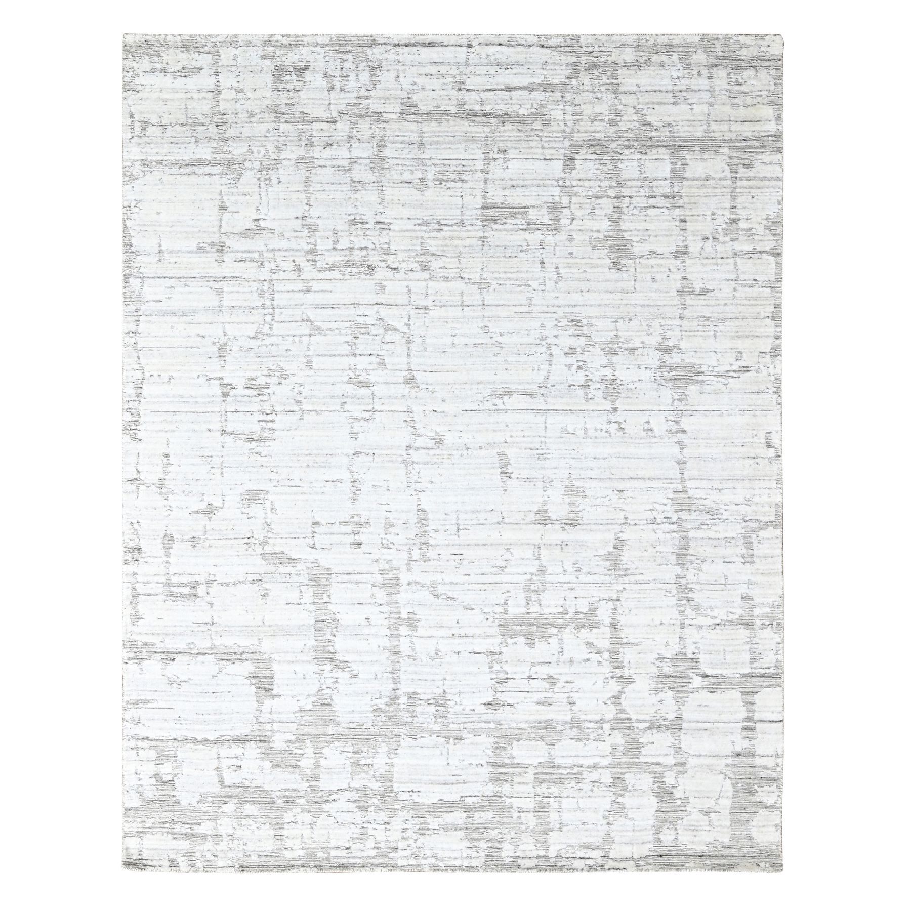 Bone White, Hand Loomed, Wool and Plant Based Silk, Textured Pile, Modern Design, Oriental Rug